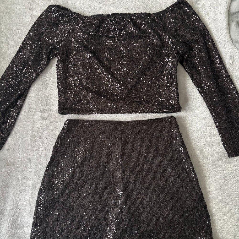 Abercrombie Black Sequin Set, Size Small